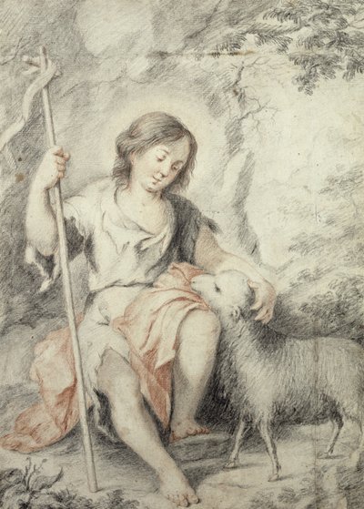 The Young John the Baptist with the Lamb in a Rocky Landscape by Bartolomé Esteban Murillo